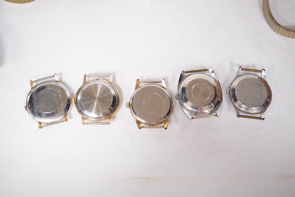 A collection of seven gentleman's assorted mainly steel wrist watches including two Tissot, a Timex, Ingersoll, Montine, Kingston and Sekonda, together with six assorted lady's mainly steel wrist watches including Seiko,